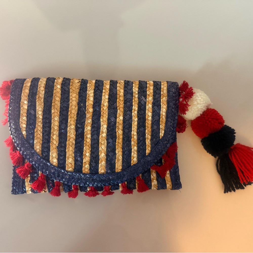 Shiraleah Blue and Tan Woven Clutch